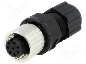 Conector Amphenol M12 8p Hembra LTW12-08BFFA-SL8001. (Usa espacios normales). | Encosolution Conector Amphenol M12 de 8 pines hembra en plástico negro IP68 para soldar. (Usa espacios normales).