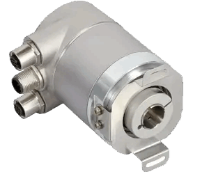 Encoder absoluto multiturn Posital IXARC con interfaz EtherNet/IP y eje hueco ciego de 15 mm.
