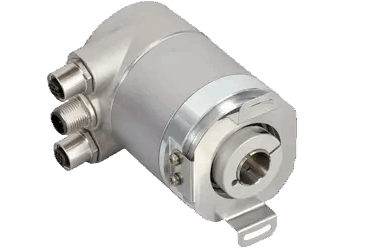 Encoder absoluto multiturn Posital IXARC con interfaz EtherNet/IP y eje hueco ciego de 15 mm.