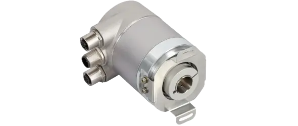 Encoder absoluto multiturn Posital IXARC con interfaz EtherNet/IP y eje hueco ciego de 15 mm.